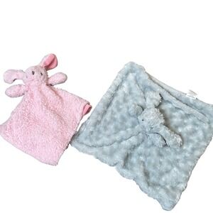 Set of two lovey's bunny pink gray fluffy baby toddler kids stuffy stuffed
